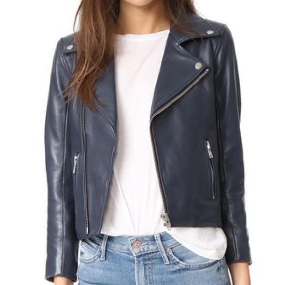 🎱 Ganni Passion Leather Biker Jacket Midnight EUC 34 XS 🎱 - Picture 2 of 9